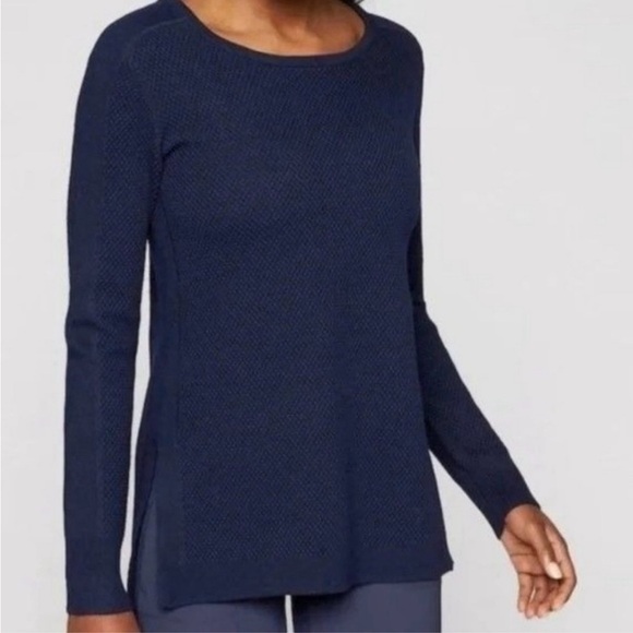 Athleta Thermal Honeycomb Knit Long Sleeve Merino Wool Blend Sweater Size Large - Picture 1 of 12